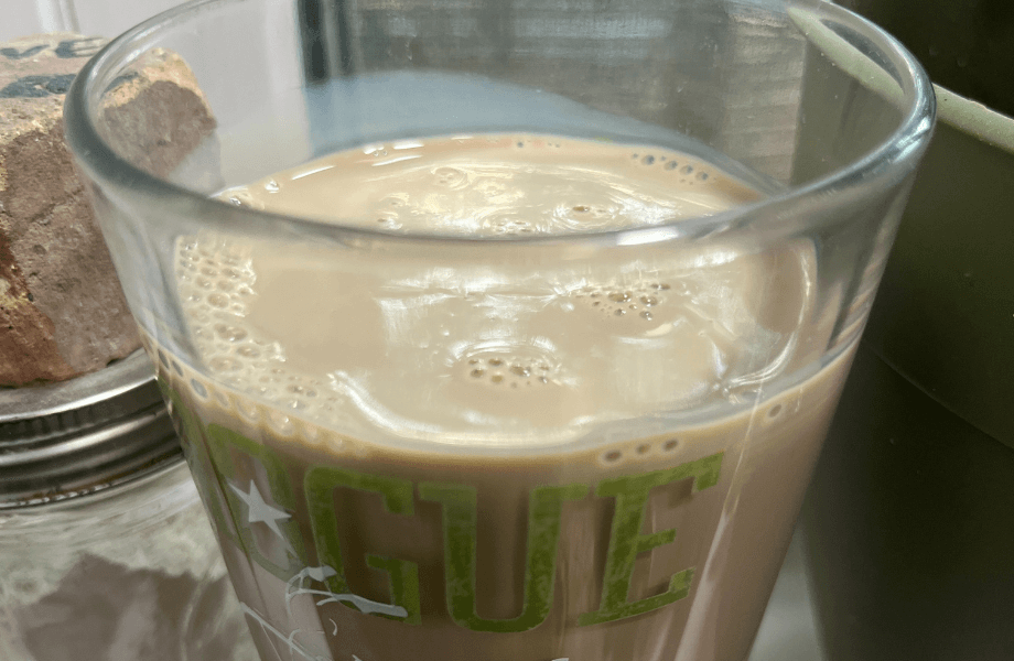 A glass of Ripple Vegan Protein Shake