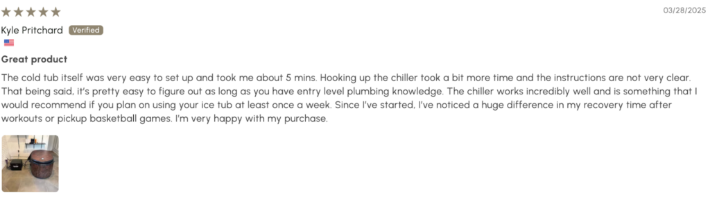 A screenshot of a review of the Nordik Recovery Ice Tub