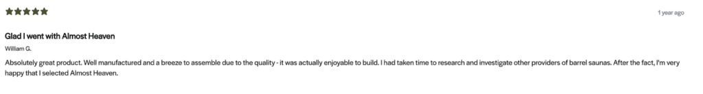 A positive review of the Almost Heaven Morgan Barrel Sauna