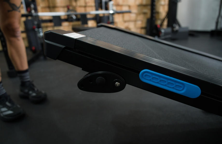 A close look at the side of a Merach T12 Foldable Walking Treadmill