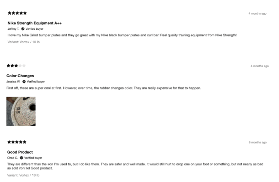 Online customer reviews for the Nike Grind Bumper Plates