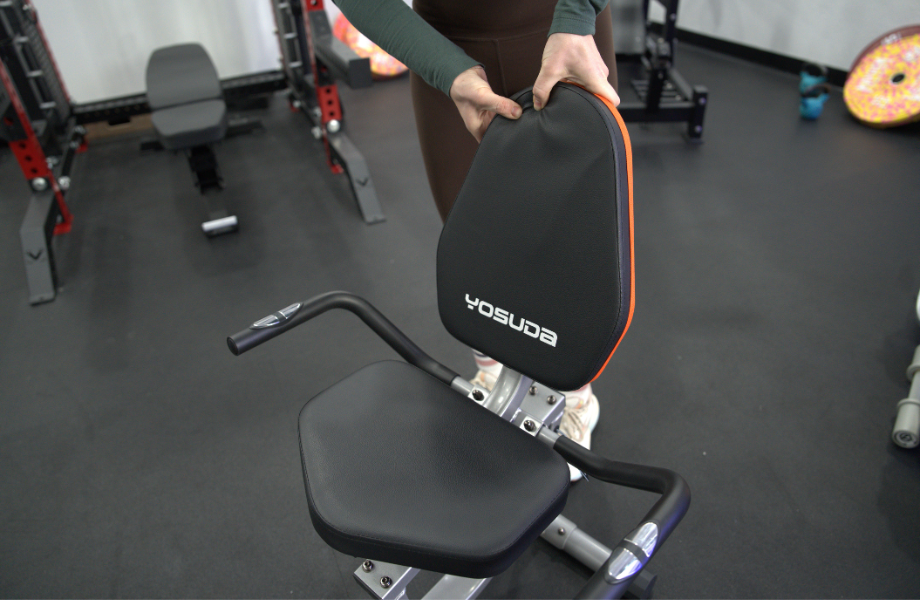 The YOSUDA Recumbent Exercise Bike's padded seat and backrest