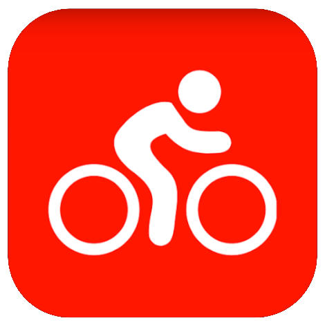 Logo of a white cyclist on a red background for the MapMyRide cycling app