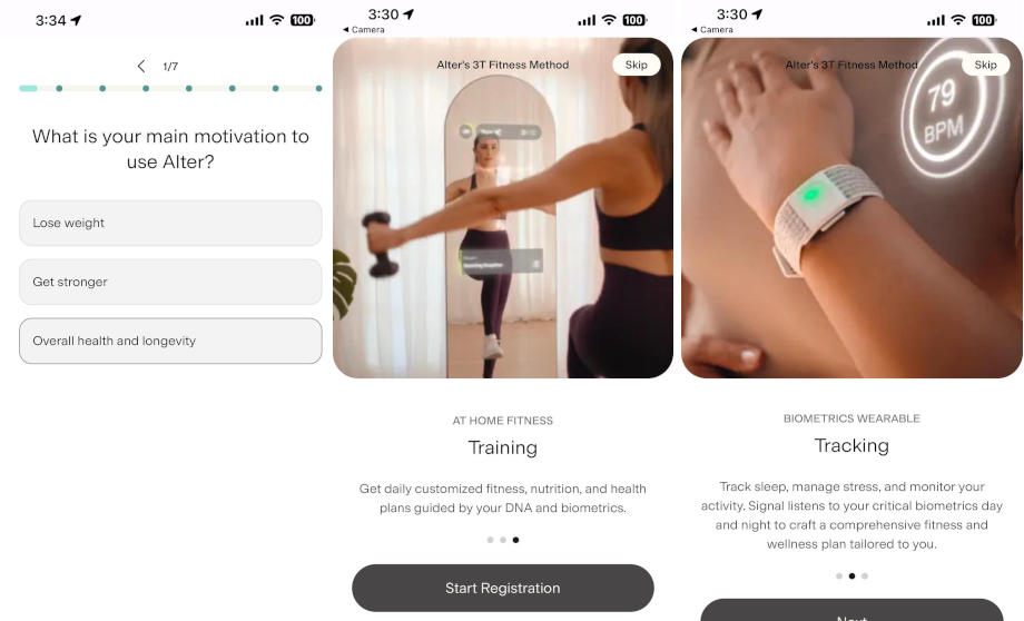 ﻿﻿Screenshots showcasing the functionality of the AlterMe app