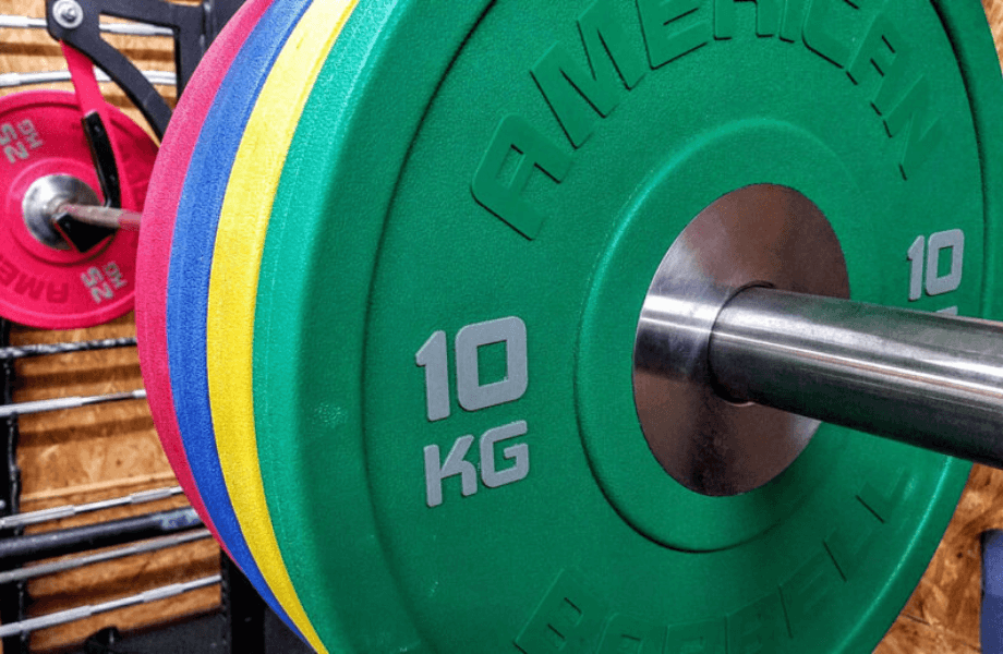 American Barbell Urethane Pro Series Plates loaded onto a barbell