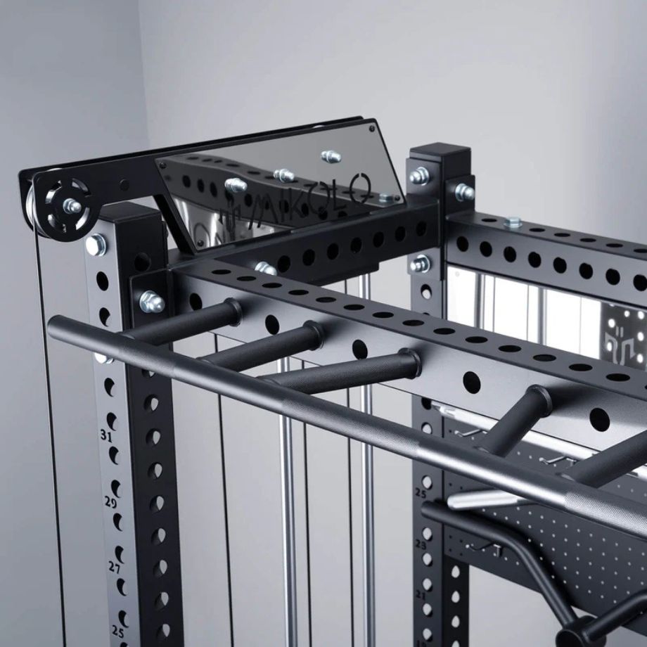 A close-up view of the pull-up bar on the Mikolo ANUBIS™-2.0 Ultimate All-In-One Smith Machine