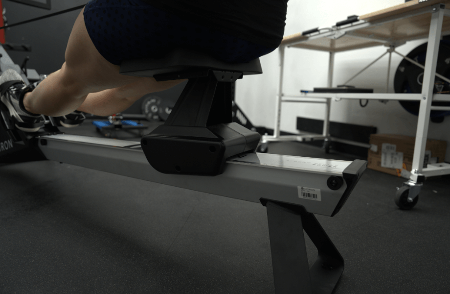 The elevated seat on an Aviron rowing machine