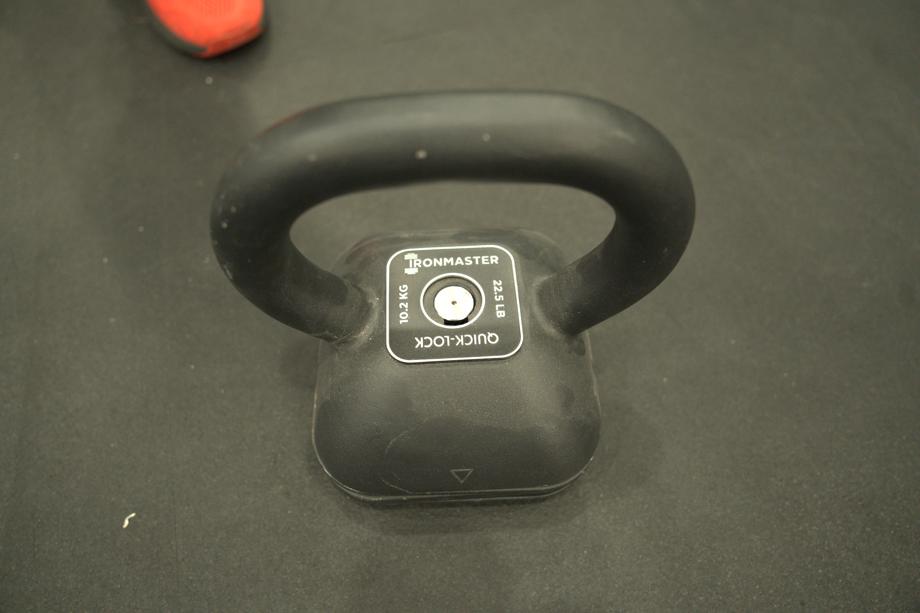 Looking down at an Ironmaster Quick-Lock Adjustable Kettlebell