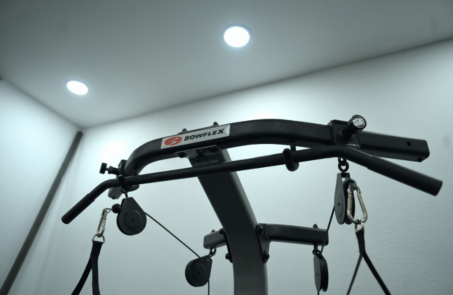 The overhead cables and storage rack of the Bowflex Xtreme 2 SE Home Gym
