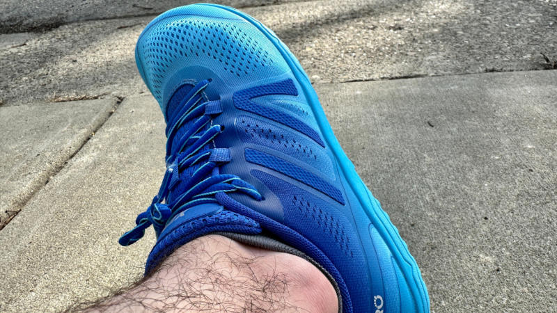 Our tester wearing Xero HFS II Running Shoes