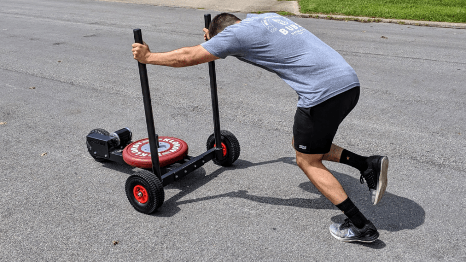 coop testing the XPO Trainer Sled 2.0 outdoors
