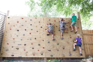 kids on the DIY Rock Climbing Wall 