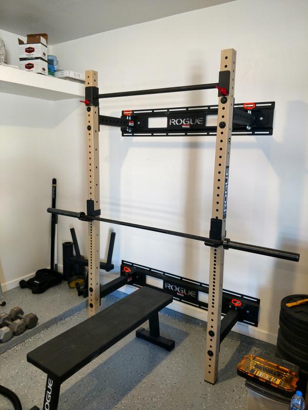 Rogue Rml 3wc Folding Squat Rack Review Pros Cons Photos Garage Gym Reviews - Wall Mounted Fold Down Bench Press