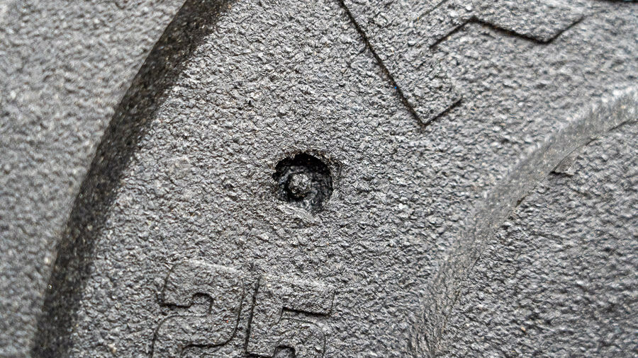 An up-close shot of a bumper plate