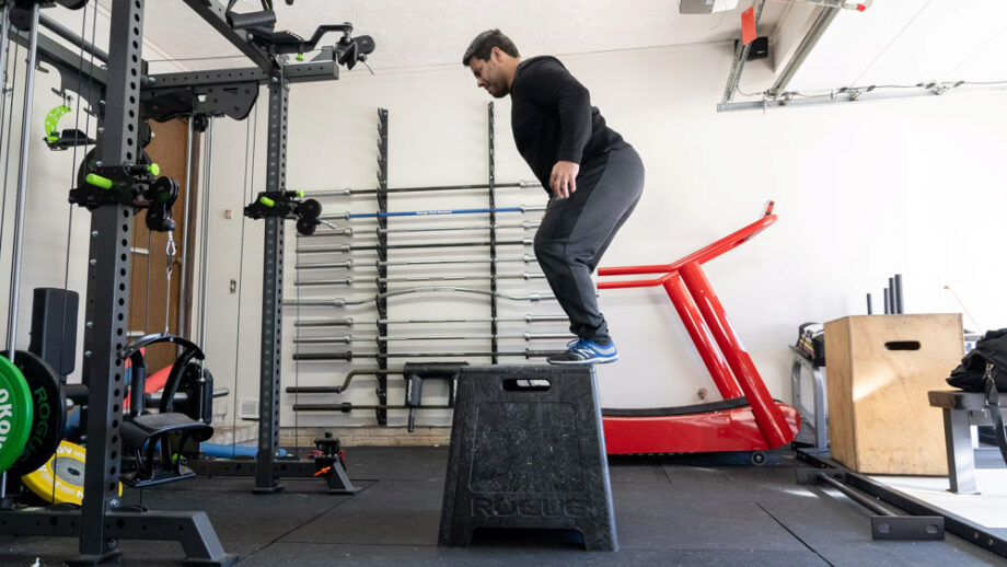 man jumping on the Rogue Resin Plyo Box