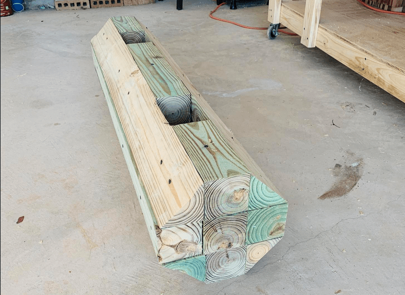 step 2 of building DIY Strongman Log Bar 
