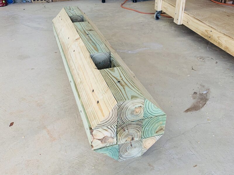 step 6 of building DIY Strongman Log Bar
