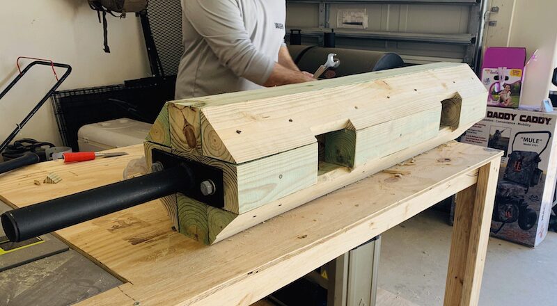 step 7 of building DIY Strongman Log Bar