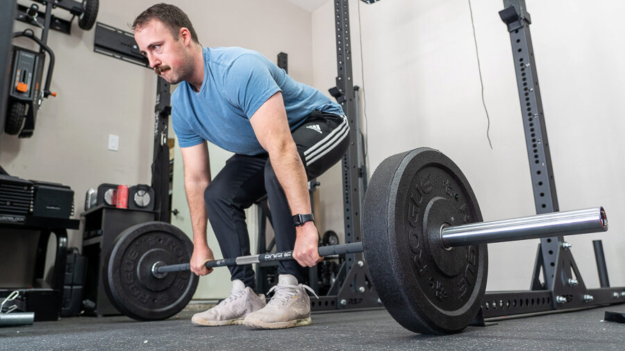 coop doing a deadlift with the Rogue Matt Chan Bar