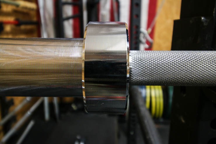 Closeup of the chrome sleeve on the Rogue Ohio Power Bar