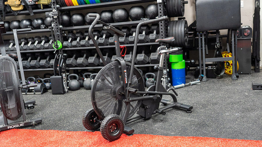 Single shot of the Titan Fan Bike in the garage gym. 