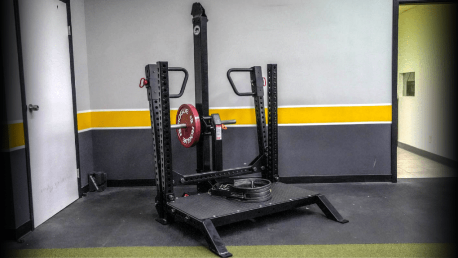 Rogue Rhino Belt Squat in a gym.