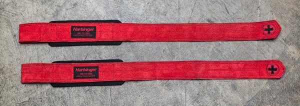 Harbinger Padded Leather Lifting Straps Red