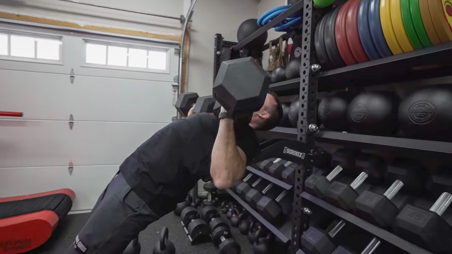 coop using the Sorinex Bulldog Pad for dumbbell exercises