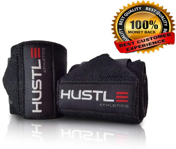 Hustle Athletics Wrist Wraps Weightlifting Best Support for Gym & Crossfit Avoid Injury & Improve Your Workout Instantly Brace Your Wrists to Push Heavier for Men & Women 