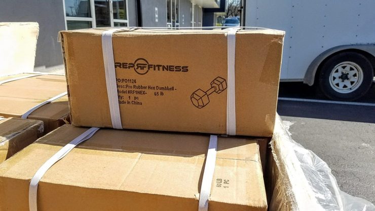 REP Fitness cardboard boxes that the dumbbells came in.