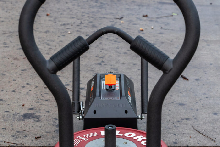 The handles of the sled up close.