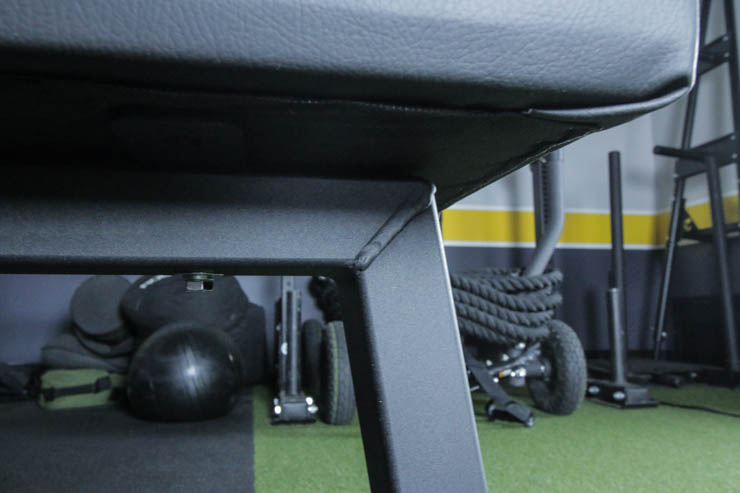 Vinyl padding attached to frame of Rogue Flat Utility Bench 2.0 