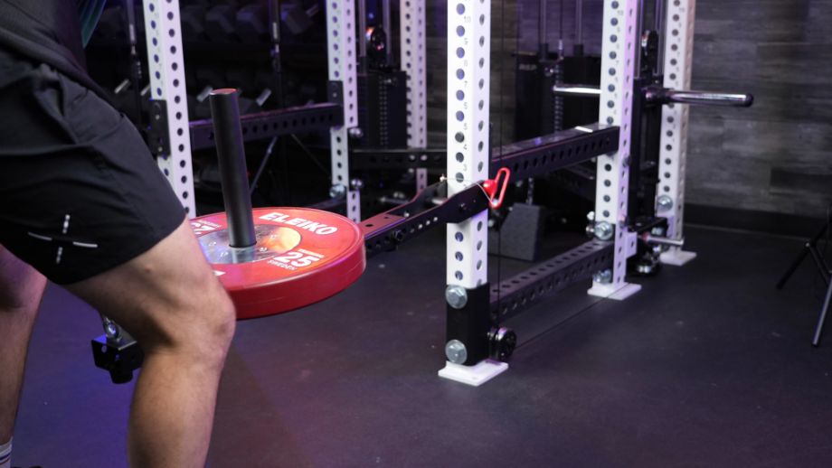 Photo of the Fringe Sport belt squat attachment in use