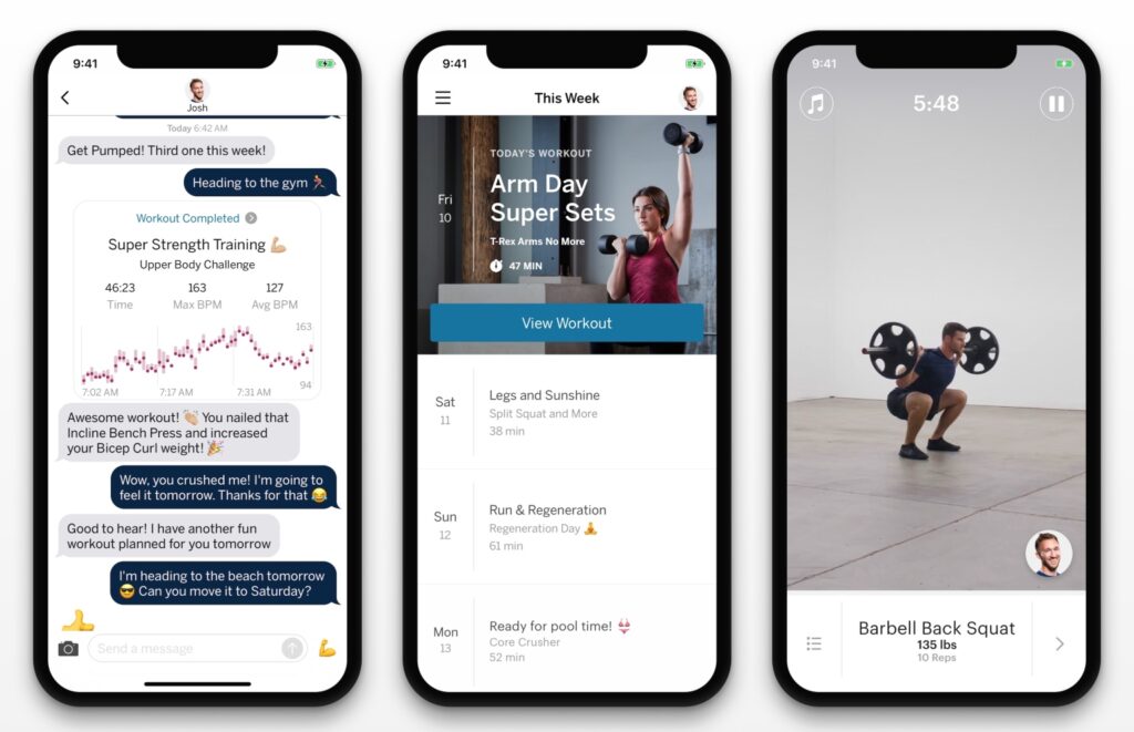 Screenshots of the Future fitness app