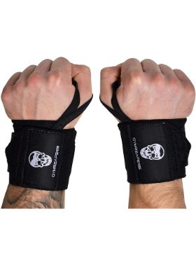 Gymreapers Wrist Wraps in black with skulls on the front.