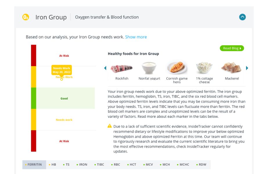 InsideTracker iron group screenshot