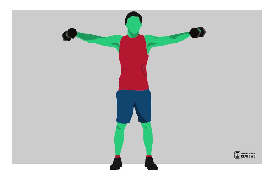 an illustrated man doing dumbbell lateral raises