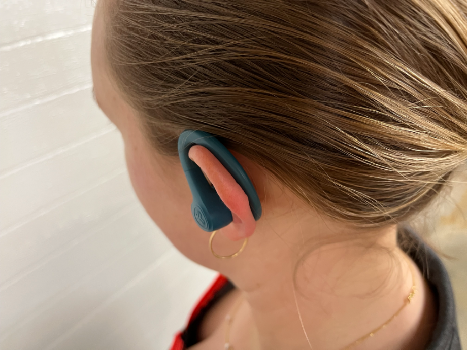An image of Jlab earbuds in use