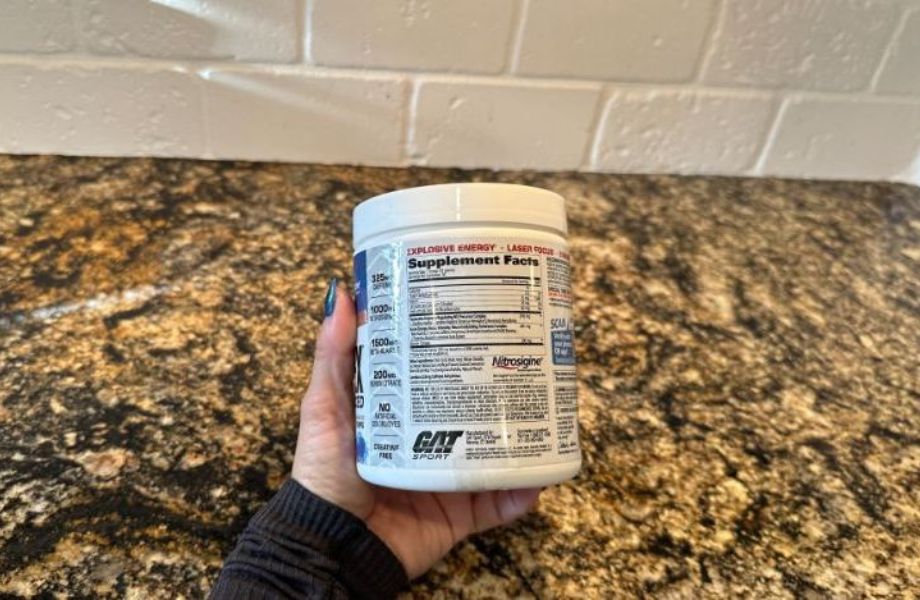 Nutrition label shown on container of Nitraflex Pre-Workout