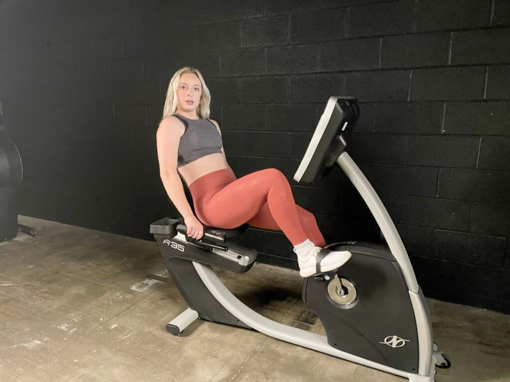 nordictrack commercial r35 recumbent bike caroline using