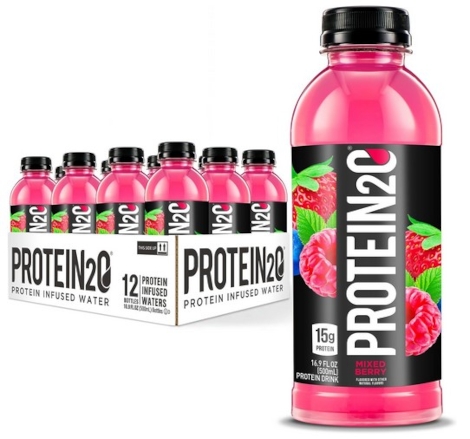 A Bottle of Protein20 is shown in front of a case of bottles.