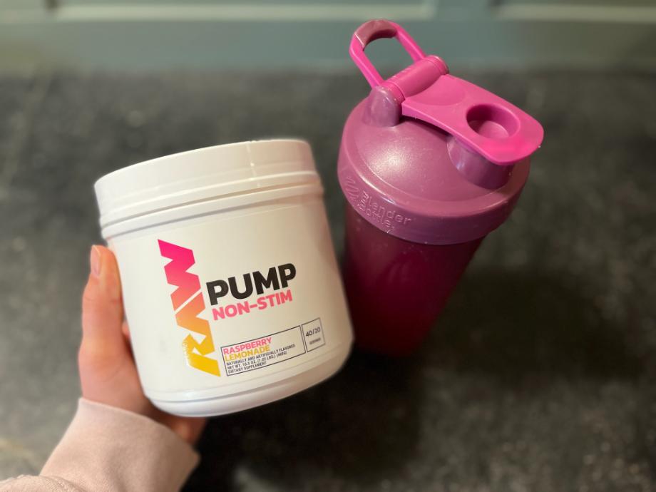 A container of RAW Nutrition Pump Pre-Workout.