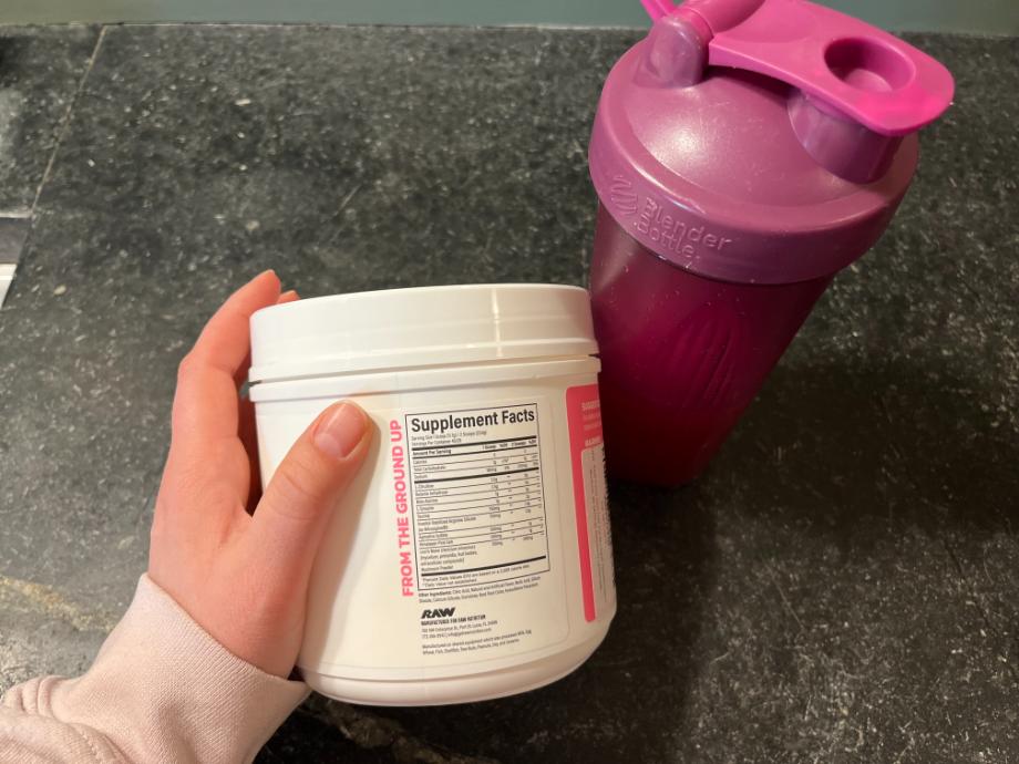 Supplement Facts label on a container of RAW Nutrition Pump prep-workout.