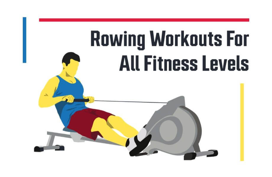 graphic that says rowing workouts for all fitness levels
