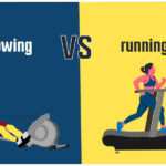 graphic that says rowing vs running with rowing machine and treadmill on blue and yellow background