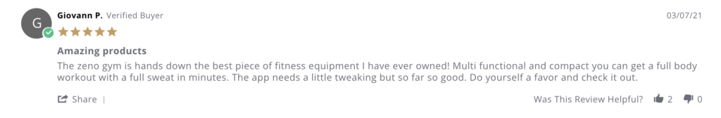 Shows a review from a customer saying that they like the bench.