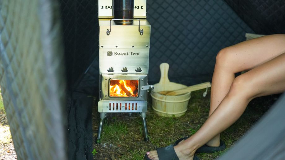 Close up of the stove in the SweatTent