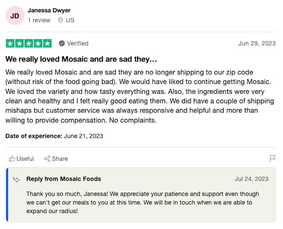 A positive review of the Mosaic Meal Delivery 1