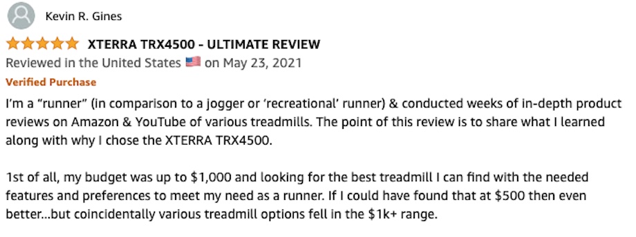 A positive review of the XTERRA TRX4500 Treadmill