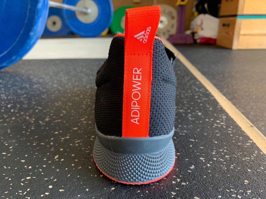 A closeup of the heel of the Adidas Adipower 2